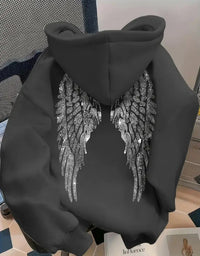 Trendy Minimalist Design Wings Printing Sweater Casual Loose Sweatshirt Pullover