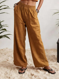 Womens Wide-leg Pants Comfortable Cotton-linen Blend Solid Color Fashionabl