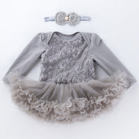 Solid color composite rose dress for girls 0-2 years old