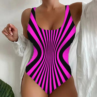 Sexy Sling One-piece Striped Printed Swimsuit