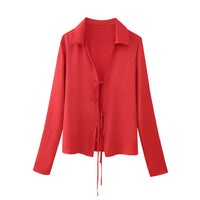 Winter New Women's Clothing Style Fashion Bowknot Silk Satin Textured Shirt