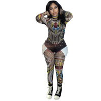 Net Yarn See-Through Digital Positioning Printing Jumpsuit