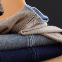 New Men's Sweater Half High Neck Zip Fashion Coat Business Knitwear Order