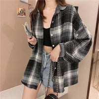 Loose-fitting Korean-style Plaid Shirt For Women