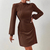 Women's Houndstooth Print Slimming Dress