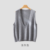 Elegant Deep V-neck Pure Wool Versatile Layered Knit Vest