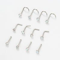Stainless Steel Zircon Nose Stud 3mm RoundSquareHeartStar Piercing Jewelry