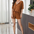 New Womens Short-Sleeve Waffle-Weave Casual Set
