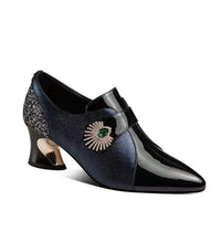 Women's Fashion Rhinestone Soft Leather Mid Heel Deep Mouth Pumps