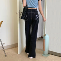 Large Size Peach Hip High Waist Micro Flared Jeans With Slit