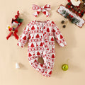 Christmas Deer Pine Printed Long-sleeved Long-leg Romper