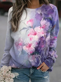 Womens Short-sleeve Printed Top With Long Sleeves