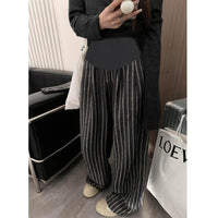 Laid-back Style Vertical Stripe Loose High-Waist Wide-Leg Maternity Pants