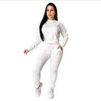 Women's Casual Sports Solid Color Long Sleeve Pullover Top Drawstring Trousers Suit