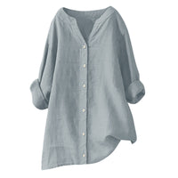 Women's Cotton And Linen Long Sleeve Button Shirt
