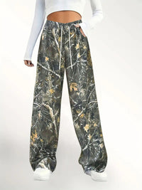Women's Casual Waist-cinching Camouflage Print Straight-leg Pants