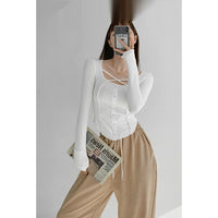 Slim Fit Slimming Sense Of Design Niche Cross Long Sleeves Round Neck Bottoming Shirt Top