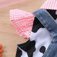 Cow Print Shirt Top Bow Denim Carrier Shorts