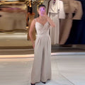 Women's Irregular Straight Jumpsuit With Suspenders