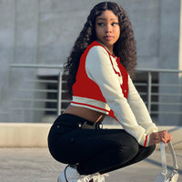 Women's Solid Color Stitching Fashion Baseball Jacket