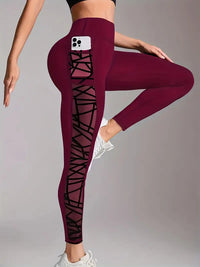 Athletic Outdoor Butt-lifting Mesh-panel Spliced Tights With Pockets