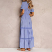 Maxi-style Long-sleeve Ruffled Flounce Sleeve V-neck Dress