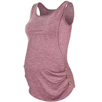 Sleeveless Solid Color Round Neck Button Vest Pregnant Women Breastfeeding Top