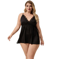 Womens Plus-Size Satin Chiffon Camisole Lace Nightdress Pajamas