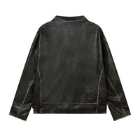 American Street Niche Loose Lapel Patchwork Leather Coat