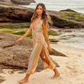 Knitted Hollow-Out Fishnet Color-Striped Quick-Drying Bikini Sun-Protective Dress For Women