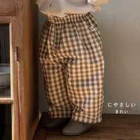 Boys Cotton Loose-fit Plaid Wide-leg Pants