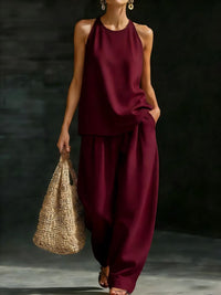 New Womens Crew-Neck Sleeveless Fashionable Casual Set