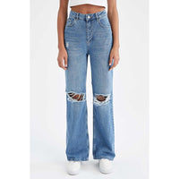 Retro Distressed Drop-waist Women's Loose Wide-leg Floor-length Pants