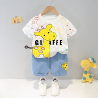 Casual Cute Sika Deer Printed Round Neck
