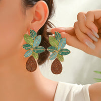 Rhinestone Floral Teardrop Dangle Earrings For Women Wedding Evening Party Prom Formal Luxury Statement Jewelry