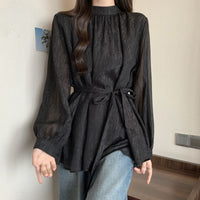 Design Lace-up Waisted Long-sleeved Shirt Women
