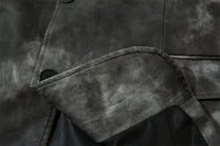 Men's Autumn Tie-dye Contrast Color Suit Collar PU Leather Jacket Coat