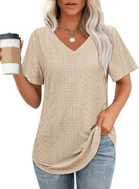 Hollow-out Airy Casual V-Neck Short Sleeve