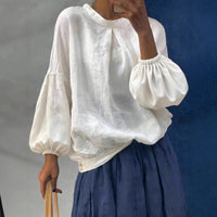 Fashionable Solid-color Long-sleeve Crew-neck Pullover Shirt