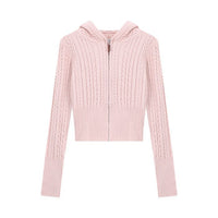 Soft Textured Knitted Hoodie With A Lazy Korean-style Zip-up Design