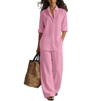 Bohemian Resort Cotton-Linen Top And Pants Set