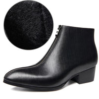 Men's Pointed Toe Leather High-Top Zipper Boots