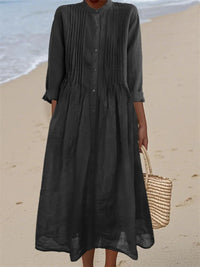 Long-sleeve Cotton-linen Womens Dress With A Shirt Collar