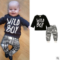 European and American baby clothes spring and autumn long-sleeved T-shirt letter print stripe set