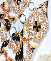 Swimsuit with printed cutout straps