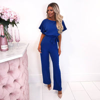 Short sleeve women's jumpsuit with lace button