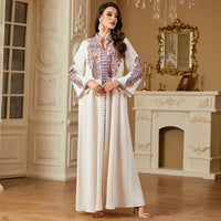 Elegant Beaded Embroidery Dress For Muslim Women In A Long Robe Style
