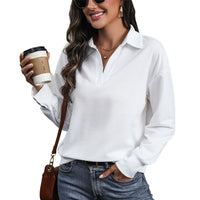Amazon Europe & US New Arrival Womens Long-Sleeve Casual Hoodie With Lapel Collar, V-Neck Autumn Womens T-Shirt