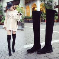 autumn and winter new small pepper thick with over the knee boots ladies black flat low heel stovepipe long boots