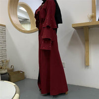 Muslim Fashion Bead Flare Sleeve Tie-neck Cardigan